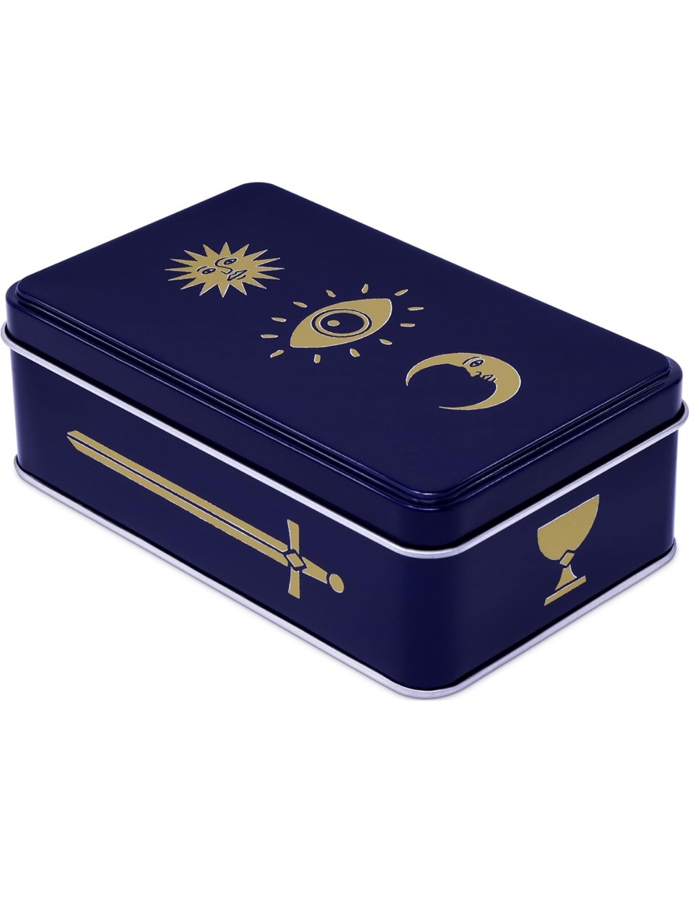 Navy Gold Tarot Card Tin Storage Box - Card Game Accessory